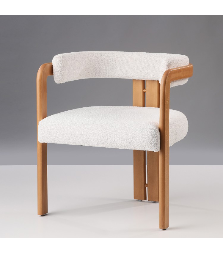 Scaun de masă Moona, tapițerie Albă - finisaj Natur, structură lemn masiv